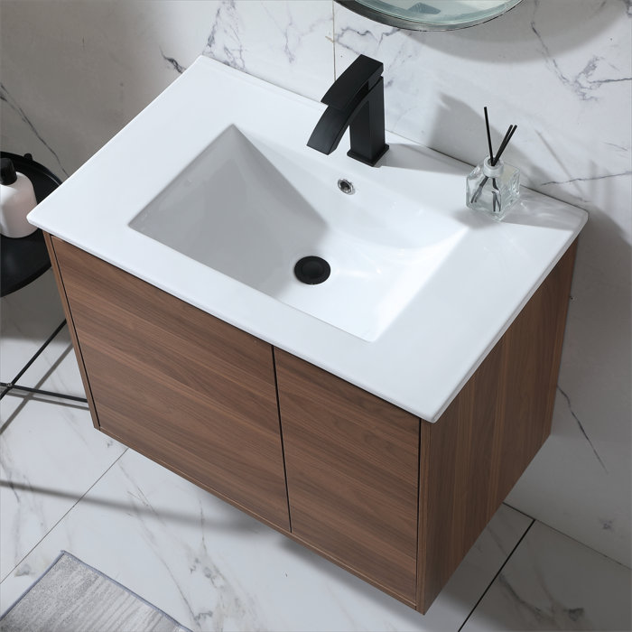 Ebern Designs Gati 30" Wood Grain Wall-Mounted Modern Single Bathroom ...